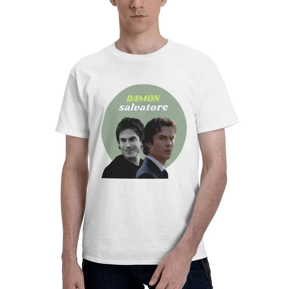 Men Damon Salvatore T Shirts Ian Somerhalder Cotton Tops Vintage Short Sleeve Crewneck Tees Birthday Present T-Shirts