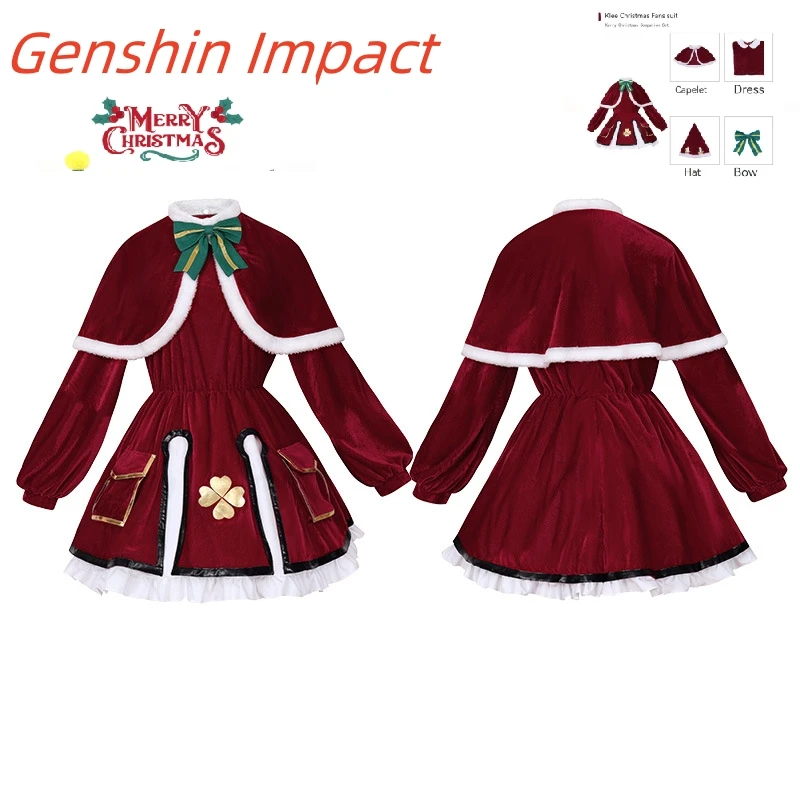 

New Game Genshin Impact Klee Christmas Cosplay Costume Sexy Dress Cloak Outfits Fantasia For Woman Children Santa Claus Costume