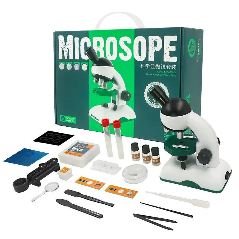 

[Funny] Children's portable microscope science experiment kit LED Light 2400x make specimen education toys baby birthday gift