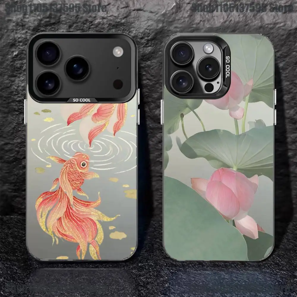 

Peony Lotus Print Design Phone Case For iPhone 17,16,15,14,13,12,11,Pro,XS,Max,Plus,Mini,SE4,E Black Matte Shockproof Cover