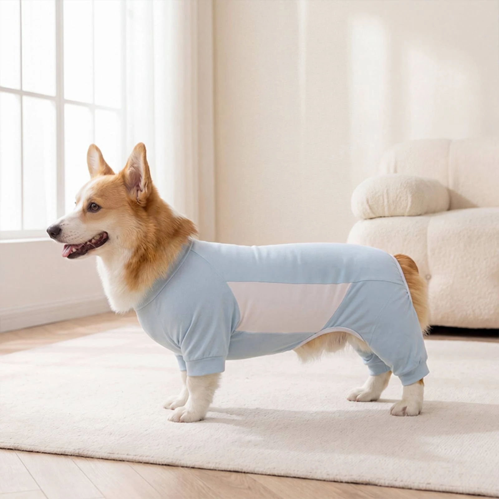 Pijama para Perro Corgi House, Ropa de Dormir Suave y Transpirable, Camiseta Refrescante para Perro, Mono Ligero y Elástico para Perros Pequeños, para Dormir, Verano