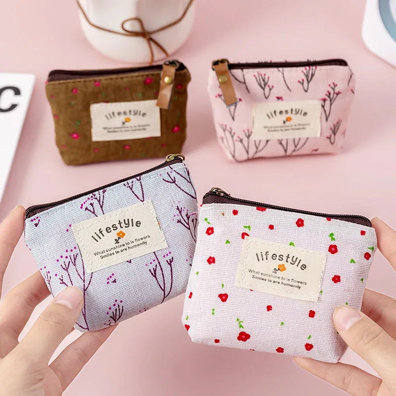 1PC Small Canvas Lady Girl\'s Coin Purse Wallet Pouch Case Bag Key Wallet Flower Purses Organizer