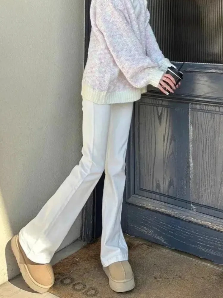 White Jeans Women Korean Simple Mujer Spring Autumn Vintage Street Style Denim Chic Solid New Retro Full Length Casual All-match