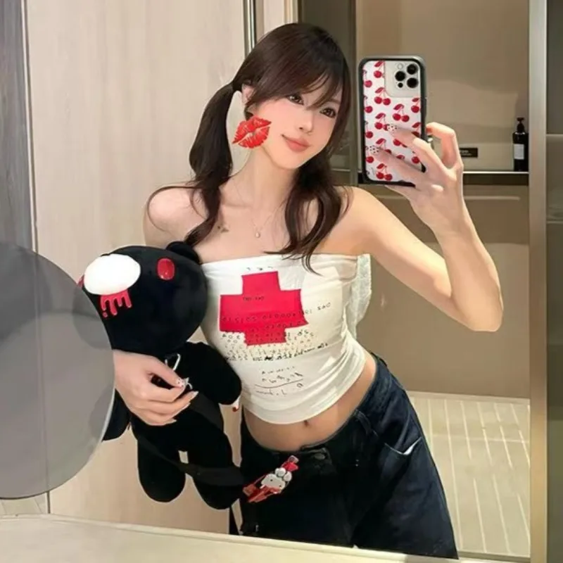 إمرأة مثير فتاة ساخنة حمالة سترة الأمريكية الرجعية ثقافة فرعية إلكتروني طباعة الدبابات Harajuku أنثى الشارع سليم شيك سترة البنطال القصير