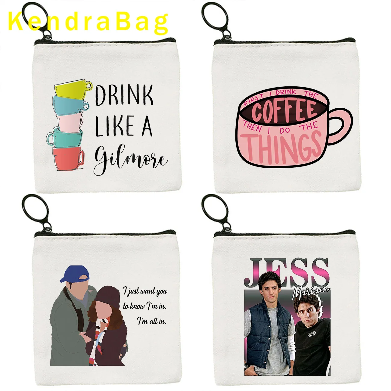 

I Drink Coffee Like A Gilmore Girls Luke's Jess Mariano Books Key Case Coin Purse Bag Pouch Canvas Bags Zipper Wallet Cute Gifts