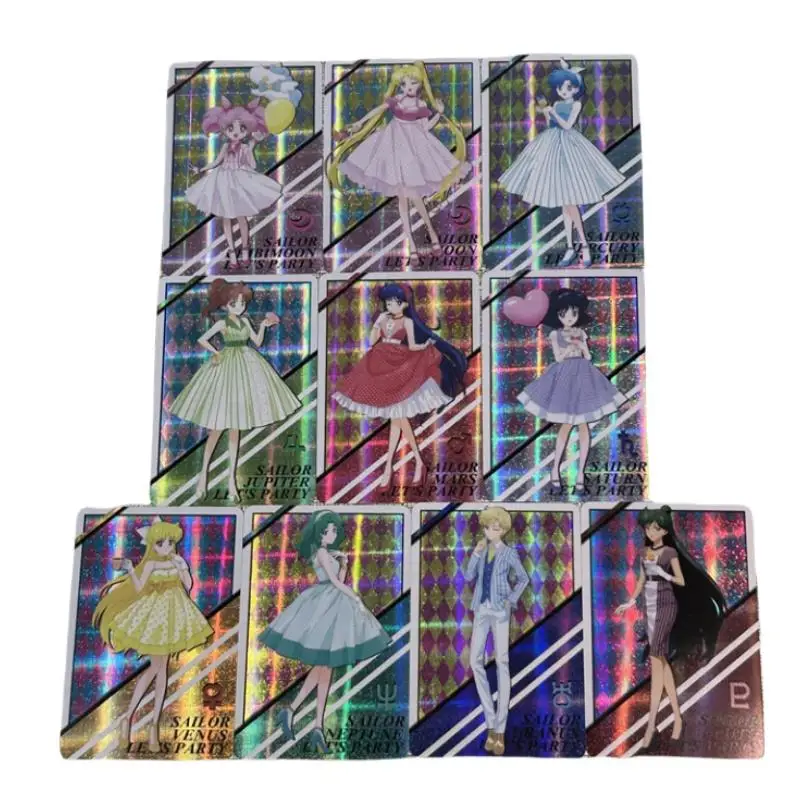 Sailor Moon Flash Card Usagi Tsukino Mizuno Ami Kino Makoto Aino Minako Diy Color 10Pcs Anime Collection Action Toy Figures Gift