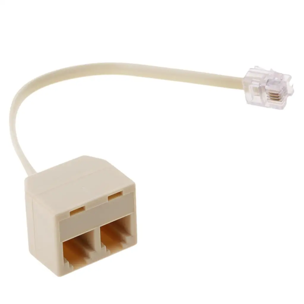 RJ11 6P4C Male To 2 Female Splitter Converter Telephone Adapter Cable Beige