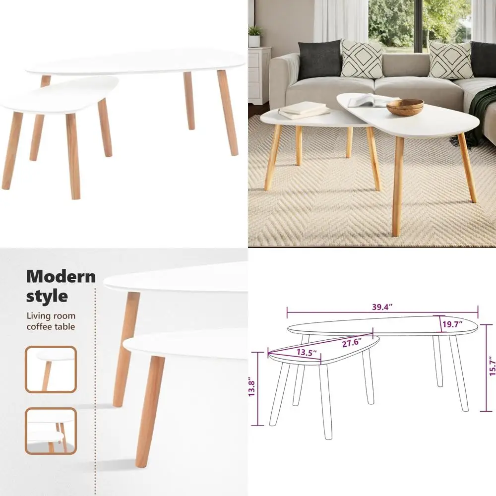 

Набор журнальных столиков в скандинавском стиле, 2 шт., ножки из массива сосны, белые торцевые столики для гостиной, компактная боковая вкладка