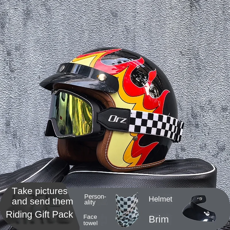 ORZ - New Retro Motorcycle Helmet 3/4 Half Helmet Certified Men's and Women's Motorcycle Helmets