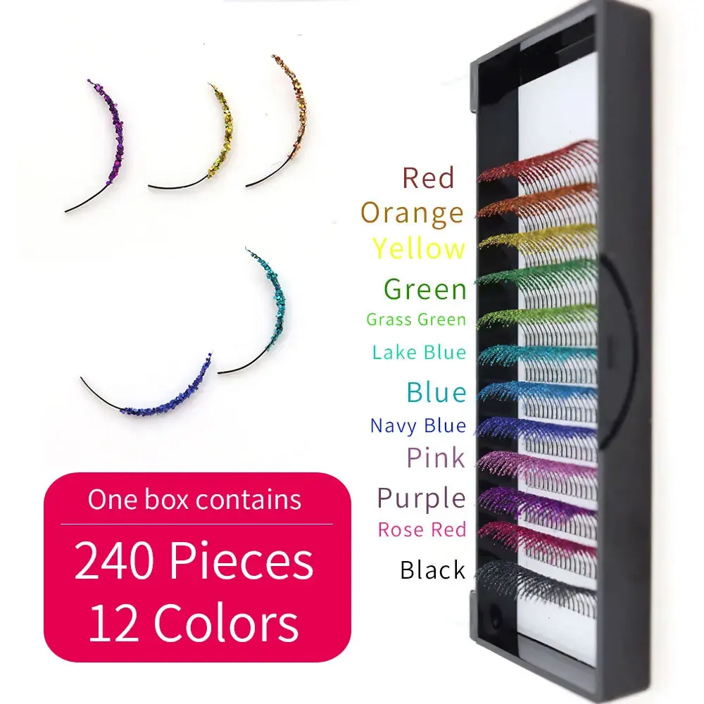 Regenbogenfarbene, glänzende Pailletten-Wimpern, gemischte Farben, künstliche Wimpern für Party, Weihnachten, Halloween, Datum, glitzernde Wimpern – Detail 2