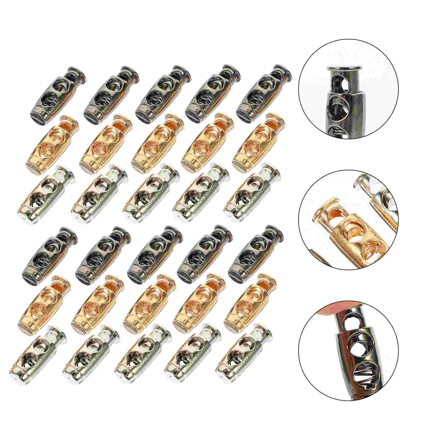 30 Pcs Lock Stopper Double Hole Spring Fastener Adjustable Drawstring Locks Alloy Cord