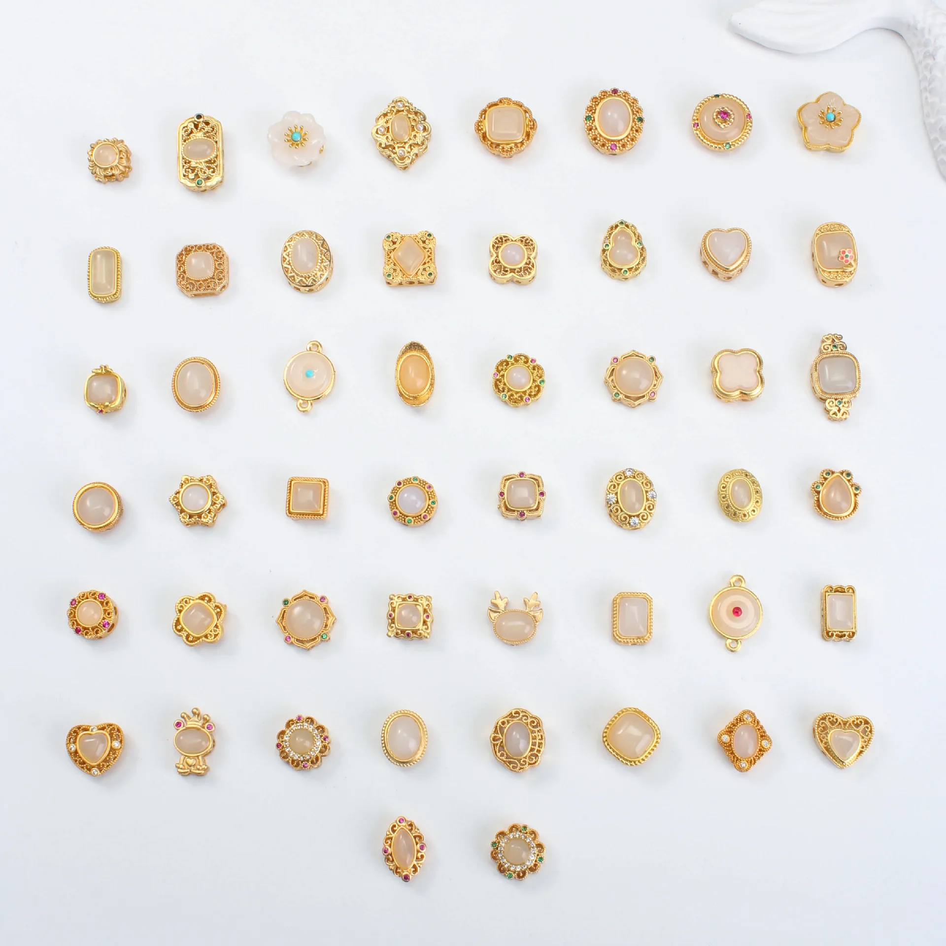 8pcs Copper Gold-plated Inlaid White Jade Porous Transport Beads DIY Necklace Bracelet Jewelry Accessories Beading Materials