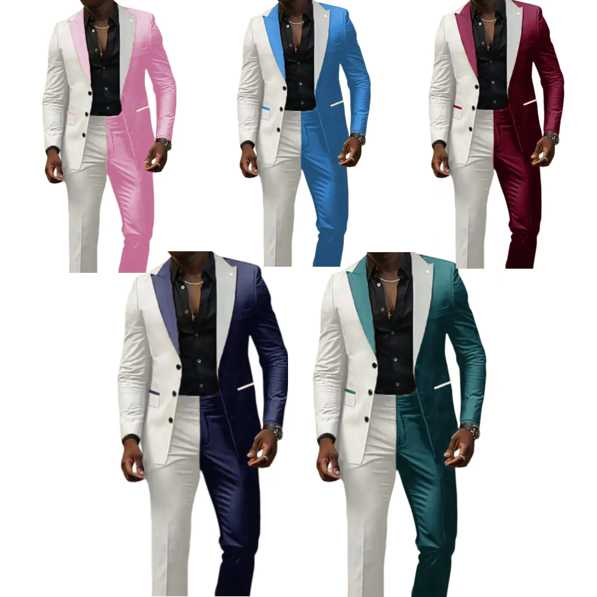 Two Color Panels for A  Men\'s Suits，Tailor-made Suits，2 Pieces Blazer and Pants Set，Single Breasted，for Summer Beach，Groomsmen