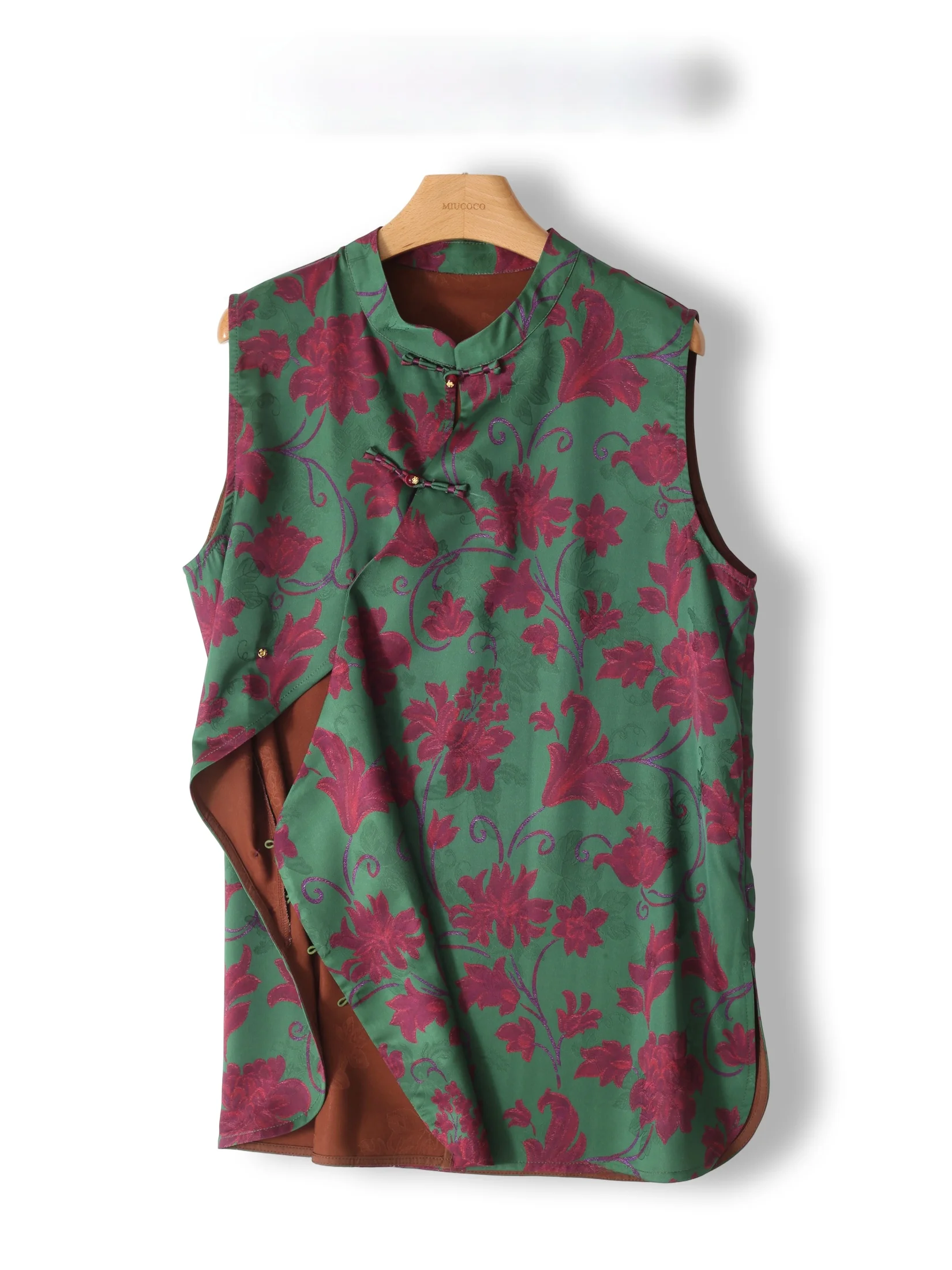 

New Chinese Style YuanP Brand Women's Vest Sleeveless Embroidered Side Button Mid-Length Outerwear Loose Fit Floral Print