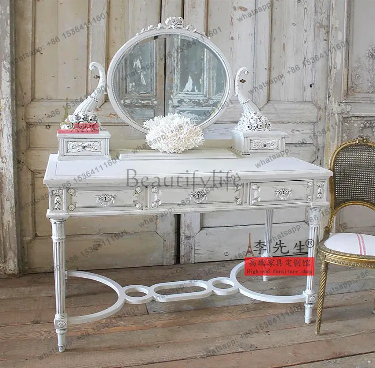 

French export solid wood furniture carved dressing table solid wood vintage old makeup table