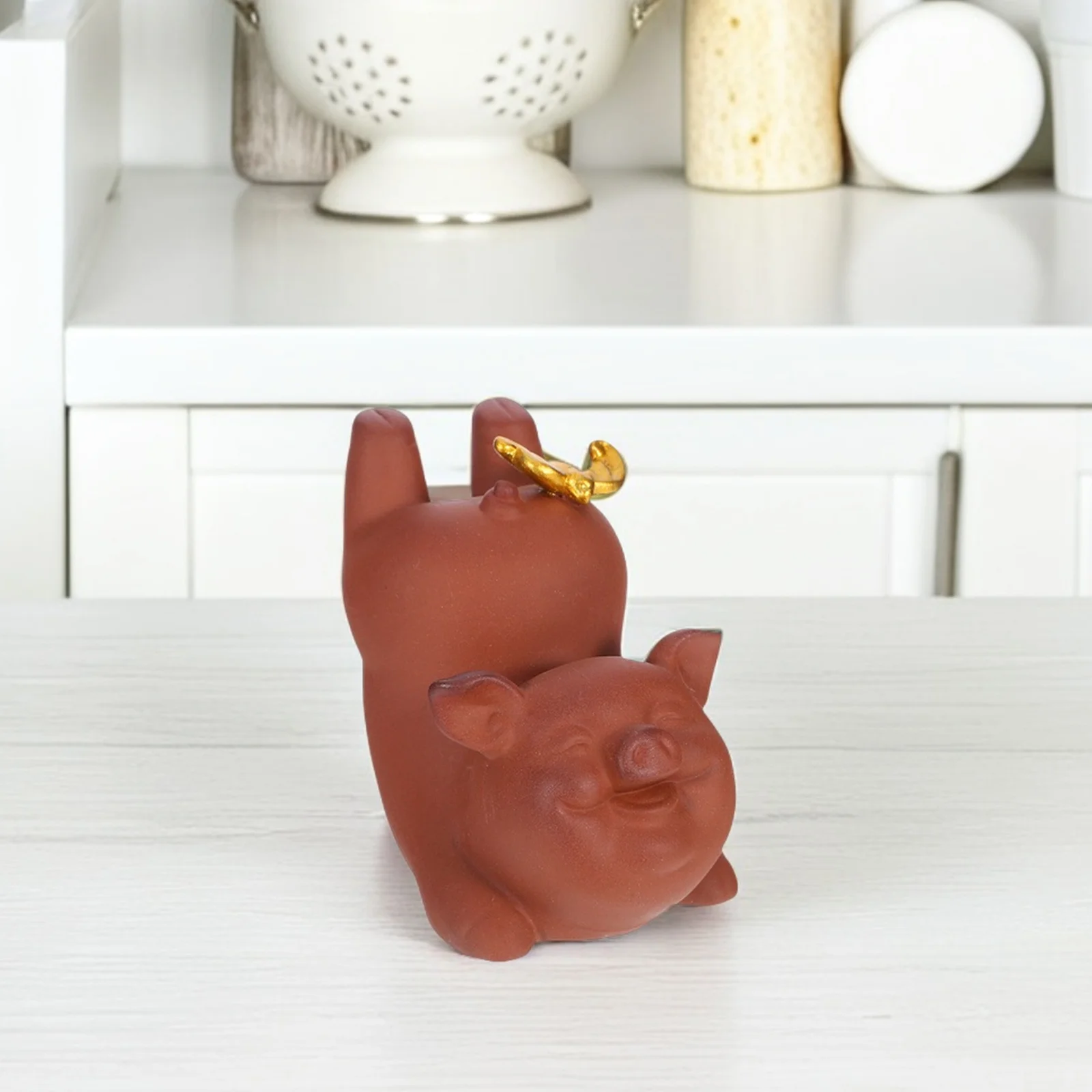 

Handmade Zisha Clay Pig Tea Pet Cute Kung Fu Desktop Ornament Home Office Tea Table Accessories Traditional Chinese Decor