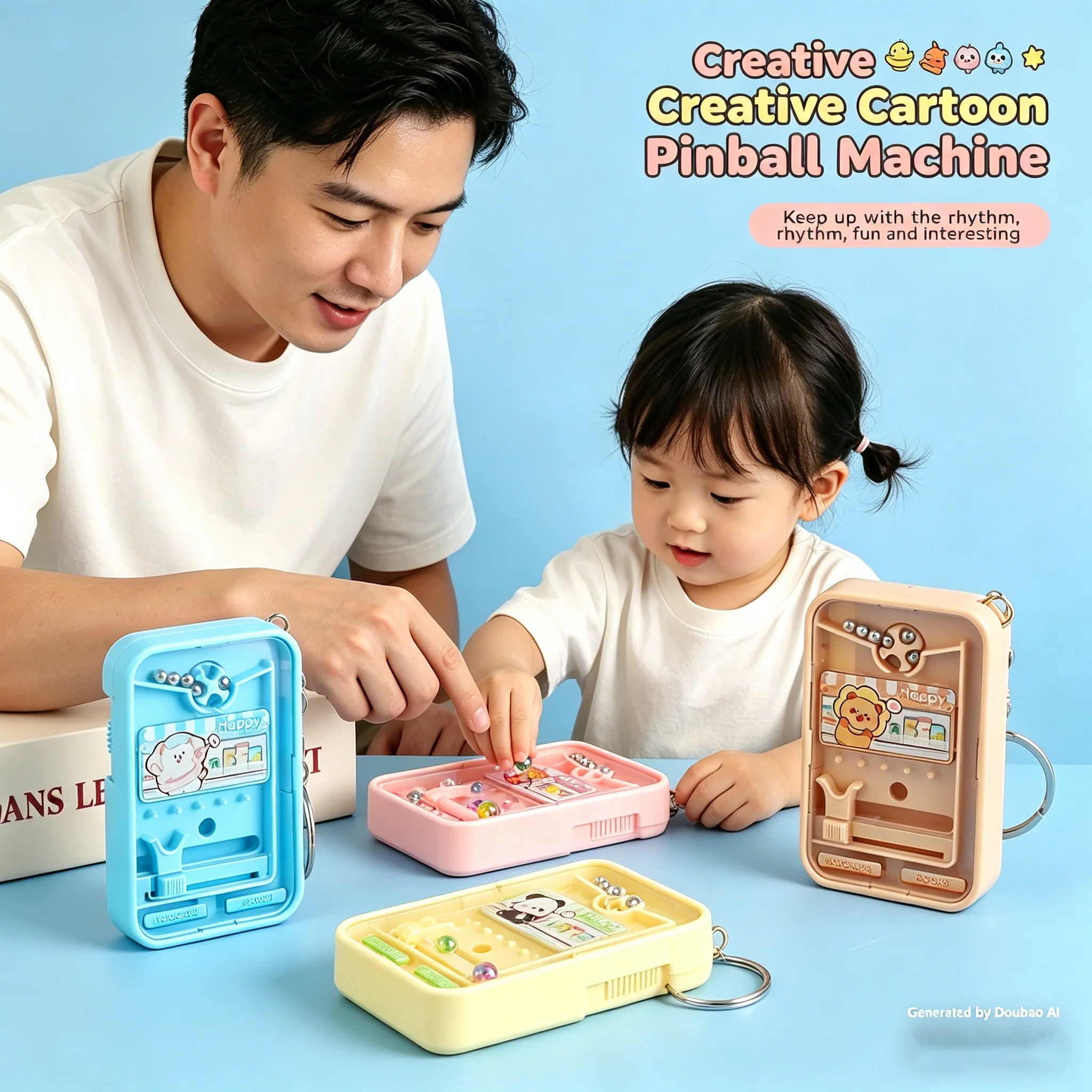 Cute Cartoon Pinball Machine Keychain, Handheld Pocket Arcade Toy, Great Stocking Stuffer Gift for Children
