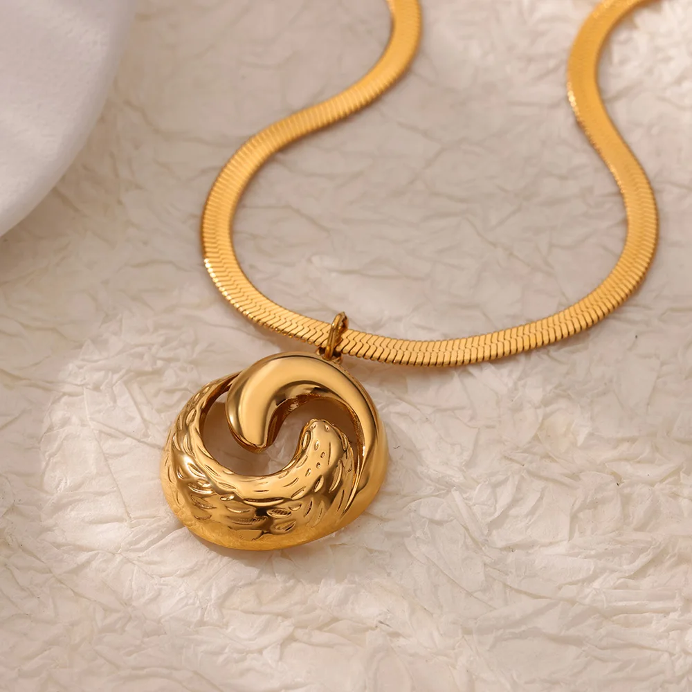 Stainless Steel Bow Moon Pendant Necklace For Women Gold Color Geometric  Hollow Round Necklace Christmas  Party Jewelry Gift