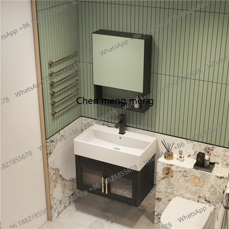 Modern Simple Bathroom Mirror Cabinet Combo Wall-mounted Aluminum Alloy Cabinet Ceramic Sink Bathroom Furniture
