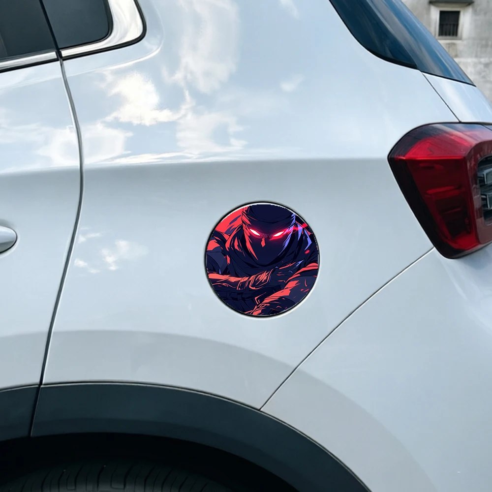 1PC  Red Black Cool Warrior Fuel Cap Sticker UV Resistant PET Oriental Style Universal Vehicle Custom Decor Decal view 5