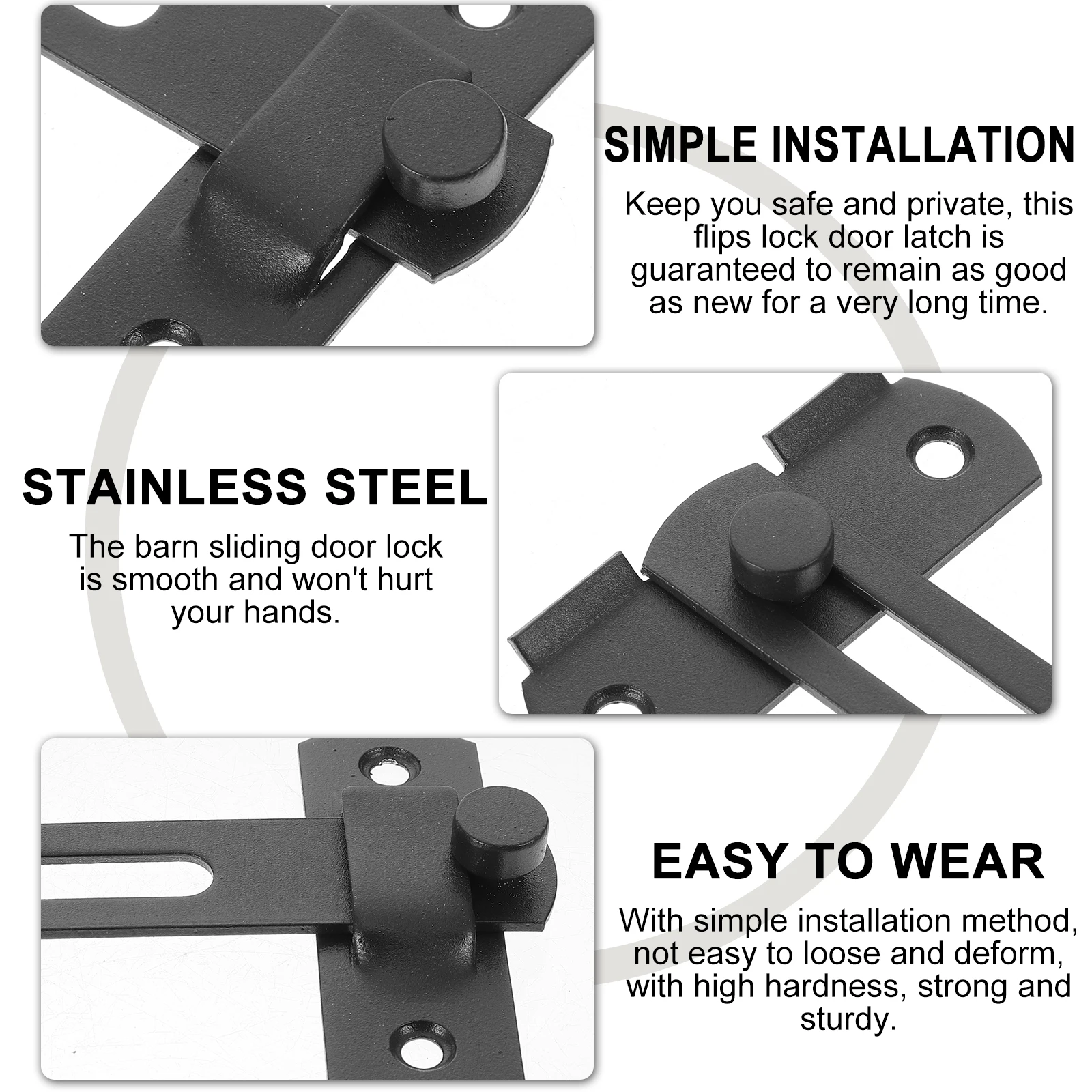 

3 set 3 Sets Stainless Steel Safety Lock Latch Durable Bolt Latch Flips Door Locks Sturdy Security Door Flips Lock For Home Use
