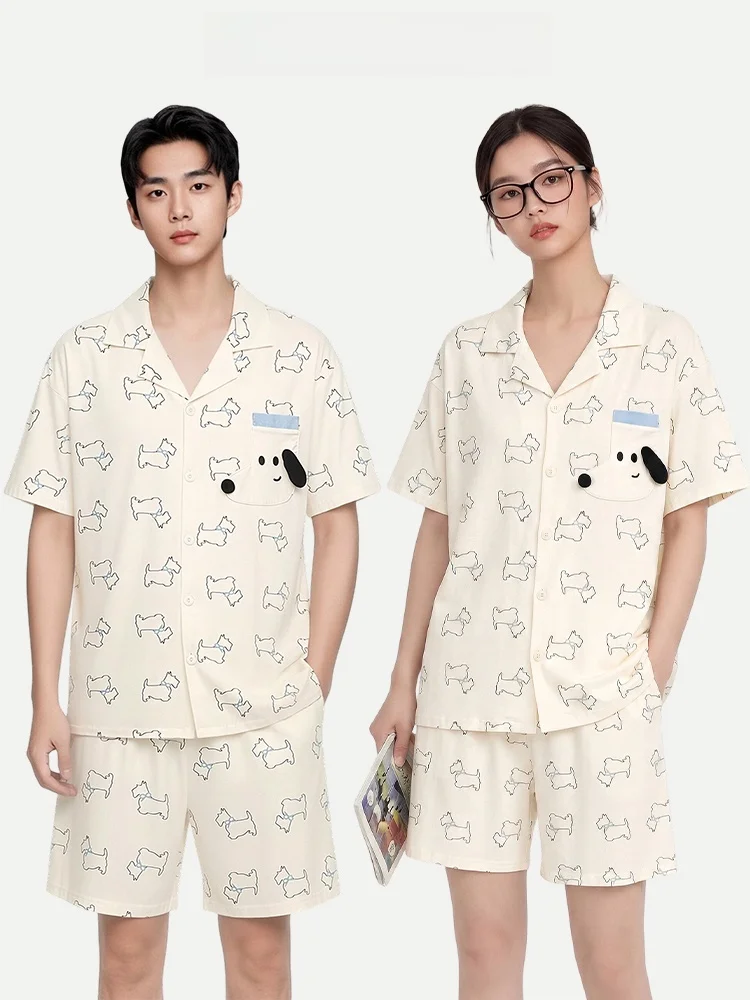 

Couple's Sleepwear Knot Dog Short Sleeve Modal Home Clothes Summer Cool Feeling Women's Outdoor Wearable Home Clothes