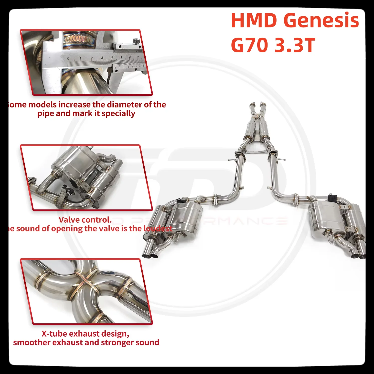 HMD Hot sale ite Stainless Steel Exhaust Performance Catback for Genesis G70 3.3T Auto Replacement Modification Electronic Valve