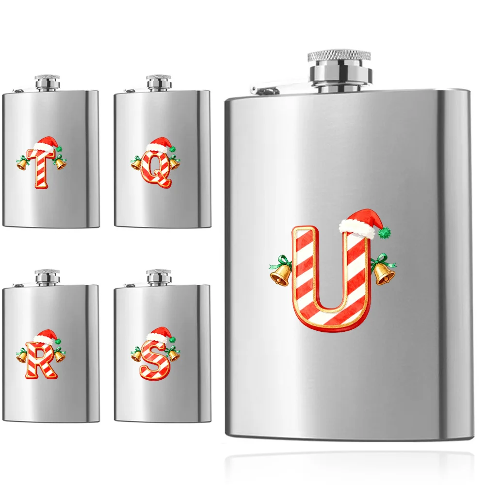 

Durable Metal Wine Jug Stylish Portable Alcohol Container Sturdy Wine and Whiskey Bottle Christmas Jingle Bell Letter Pattern