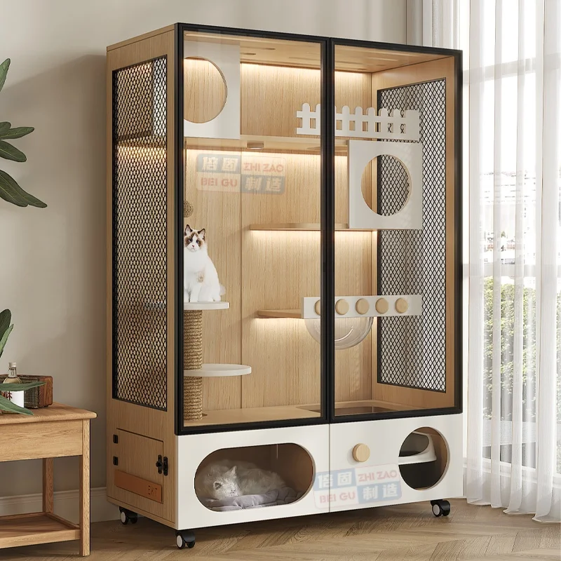 

Cat villa solid wood cat cage household indoor tnest house oversized free space cat house cabinet