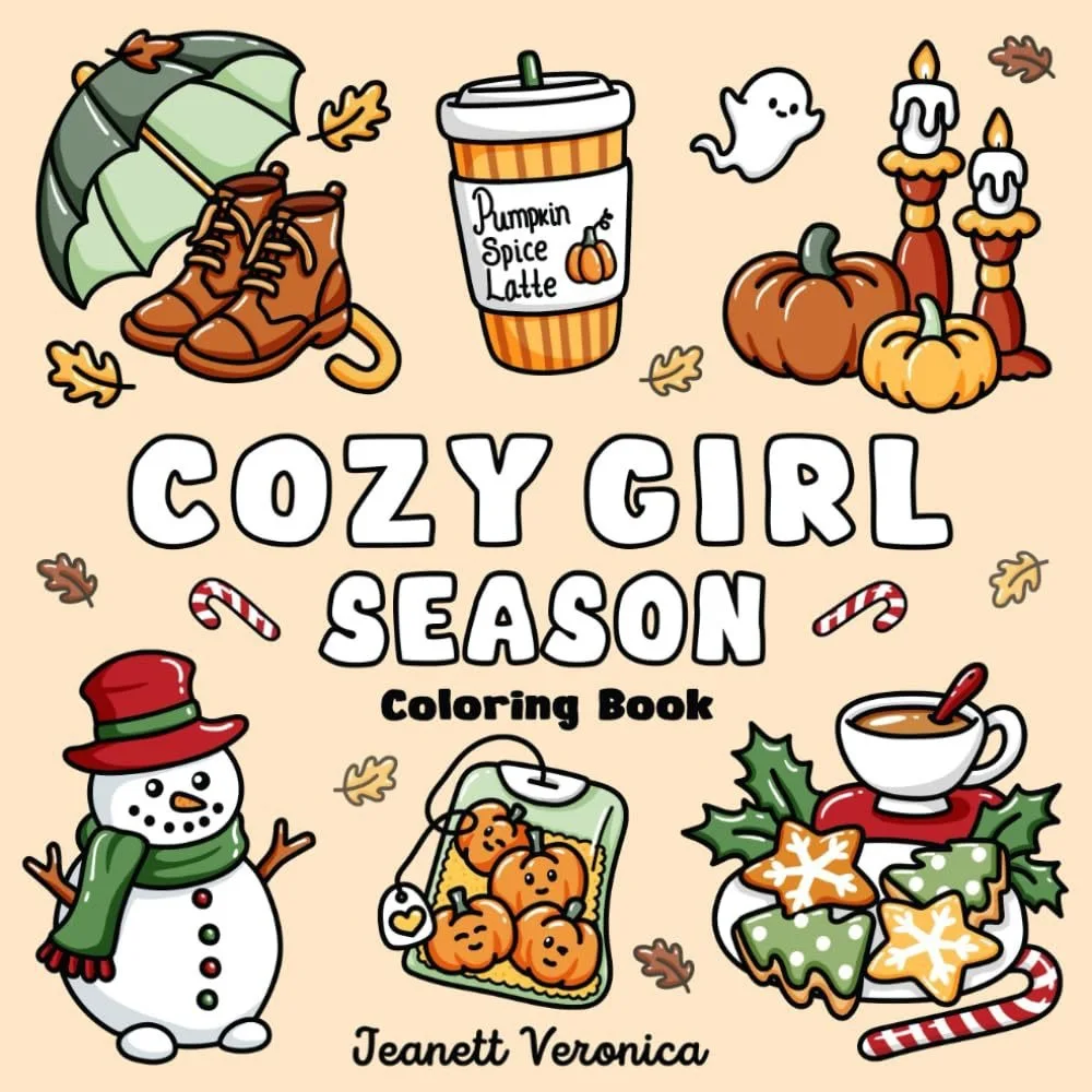 Adult Coloring Book Cozy Girl Season Art Therapy Gift Stress Relief Design Theme Decor Enthusiast for Women Men