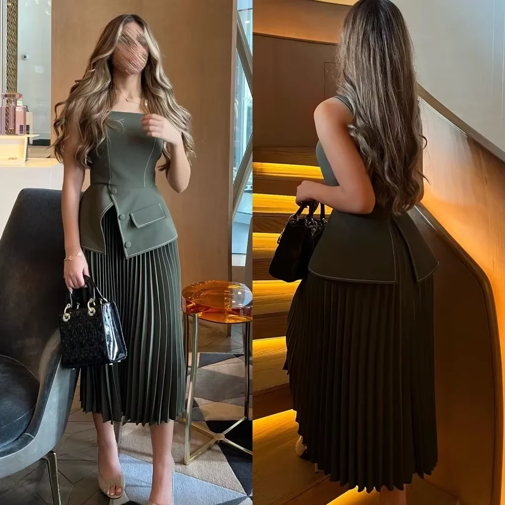 

Tea Length Bespoke Occasion Midi Chiffon Evening Dresses Gown Pastrol Unisex Jersey Retro Dubai Saudi Arabic Prom Customized
