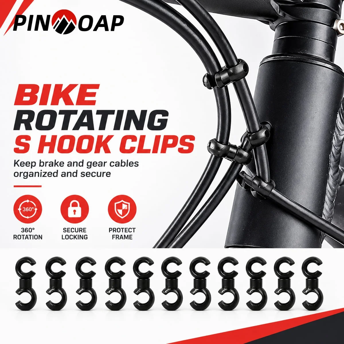 PINMOAP 10/20 Stück Fahrrad-S-Haken-Clips, 360-Grad-Drehbare Kabelführungen für MTB-Brems- und Schaltzug-Management und Rahmenschutz