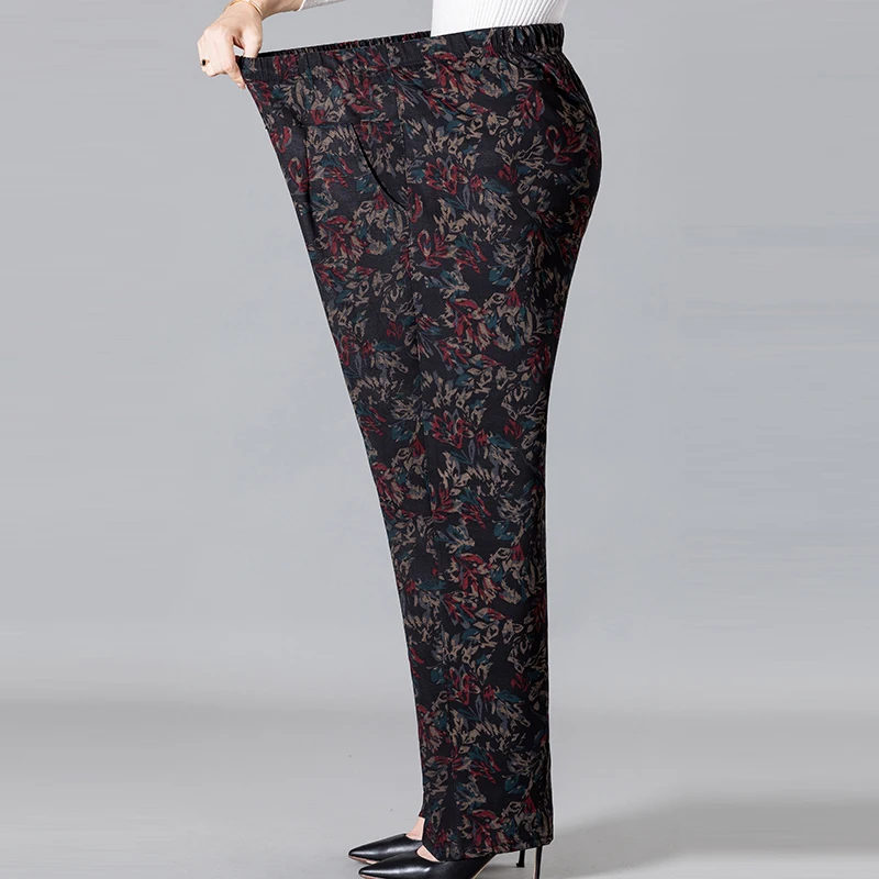 8XL 9XL Frauen Mittleren Alters Hosen Neue Druck Elasti Hohe Taille Casual Hosen Frühling und Herbst Gerade Hosen Oversize Oma pa – Detail 20