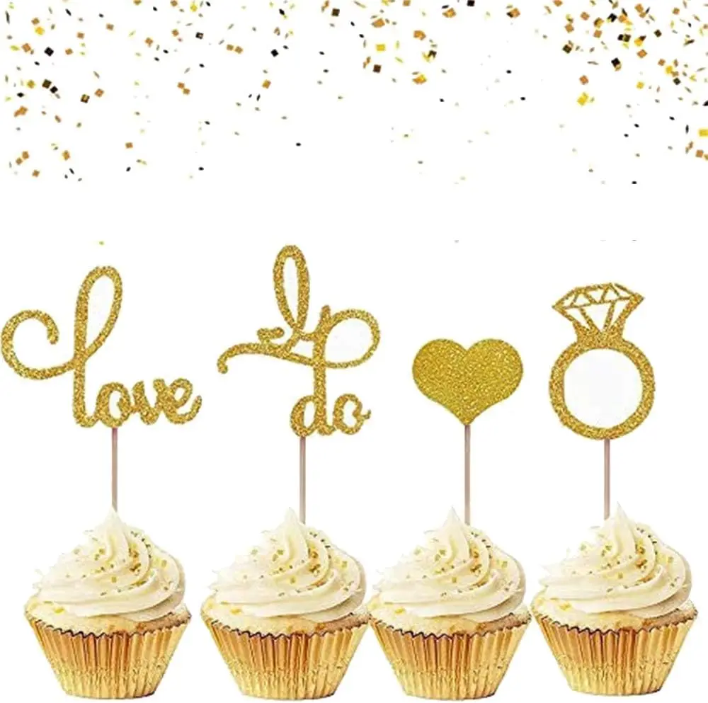 44 PCS Wedding Cupcake Toppers Diamond Ring Cupcake Toppers I Do Cupcake Topper for Wedding Engagement Bridal Shower Decorations