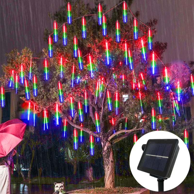 

Solar Meteor Shower Rain LED String Lights Cascading Christmas Xmas Garden Patio Waterfall Tree Window Decorations Navidad New