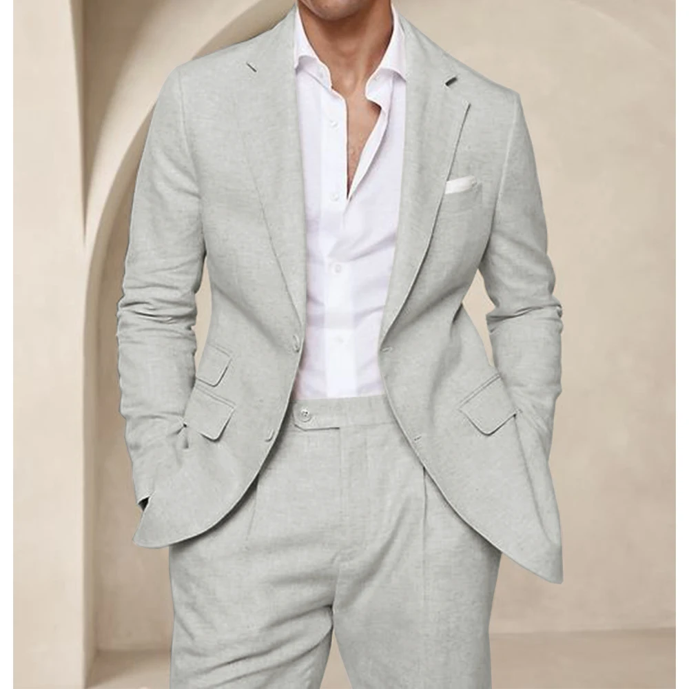 Men\'s Two-Piece Suit Summer Linen Cool Breathable Elegant Fashion Slim Design Wedding Dress Suit Work Wear Comfortable 2024 New