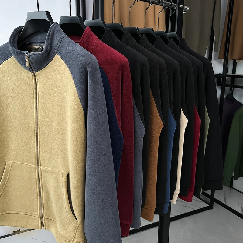 

Мужская флисовая куртка-пуловер 2026 с утеплением и толстым воротником, на молнии, осенне-зимняя, разноцветная, теплая верхняя одежда
