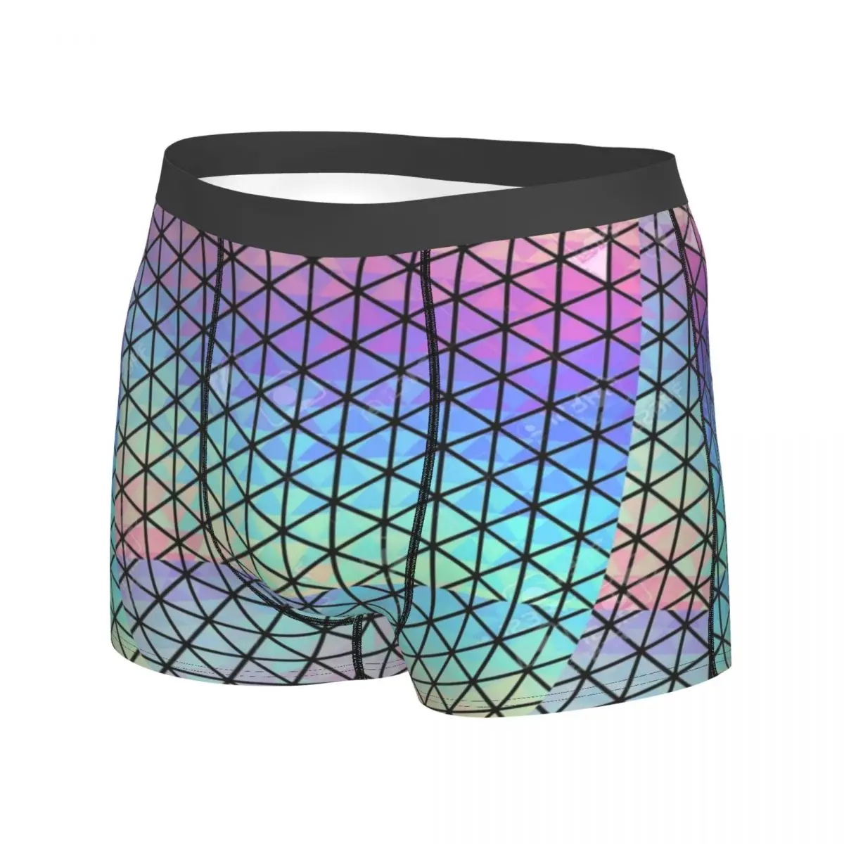 Geometric Holographic Underwear Geometric Rainbow Pattern Men Panties Print Sexy Boxer Shorts Trenky Shorts Briefs Big Size