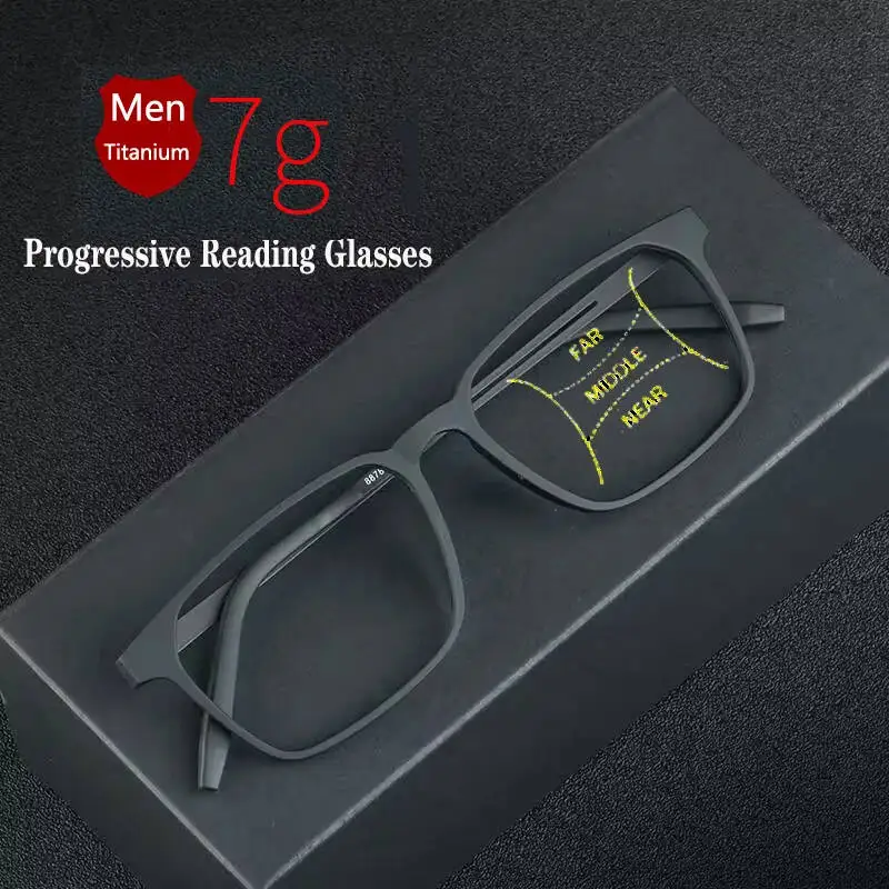 Multifokale progressive Lesebrille aus reinem Titan für Herren und Damen, Nah- und Dual-Use-Anti-Blaulicht-Brille mit automatischer Anpassung