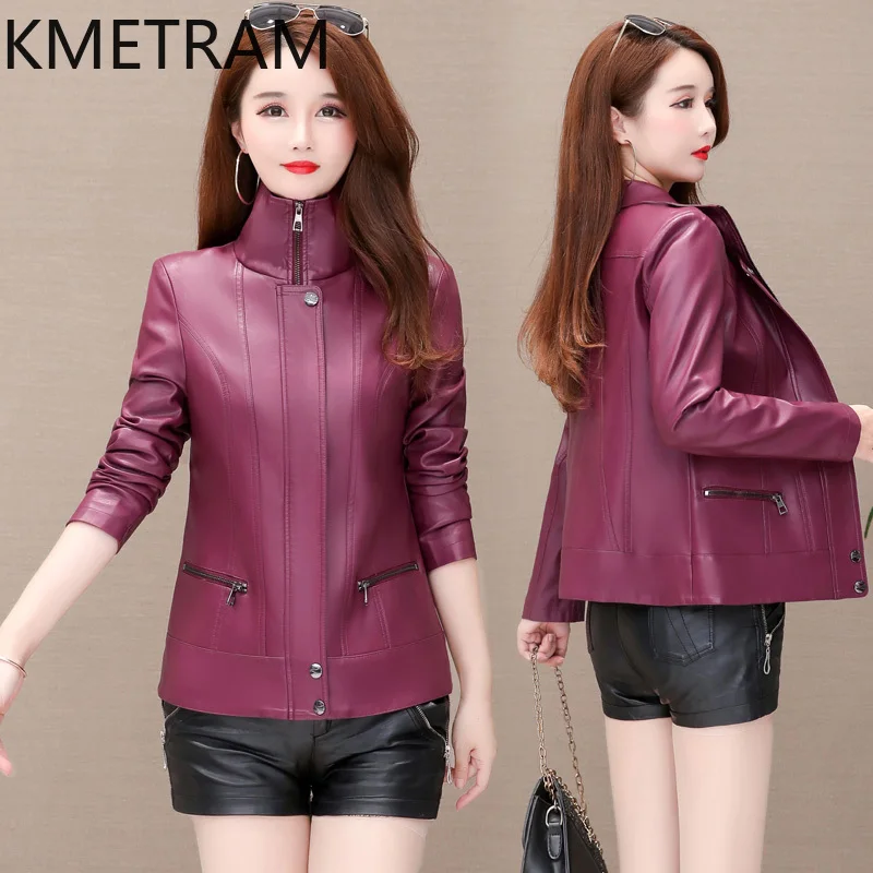 KMETRAM Real Sheepskin Leather Jacket Women Large Size Spring Autumn Women's Clothing Versatile Short Womens Coat Slim Fit 2024