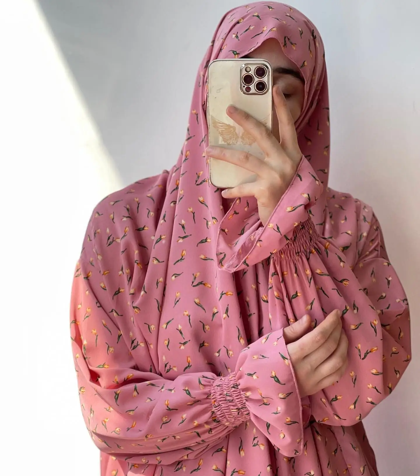 One Piece Jilbab Floral Print Abaya Muslim Women Prayer Dress Islamic Clothing Dubai Turkish Praying Garment Ramadan Eid