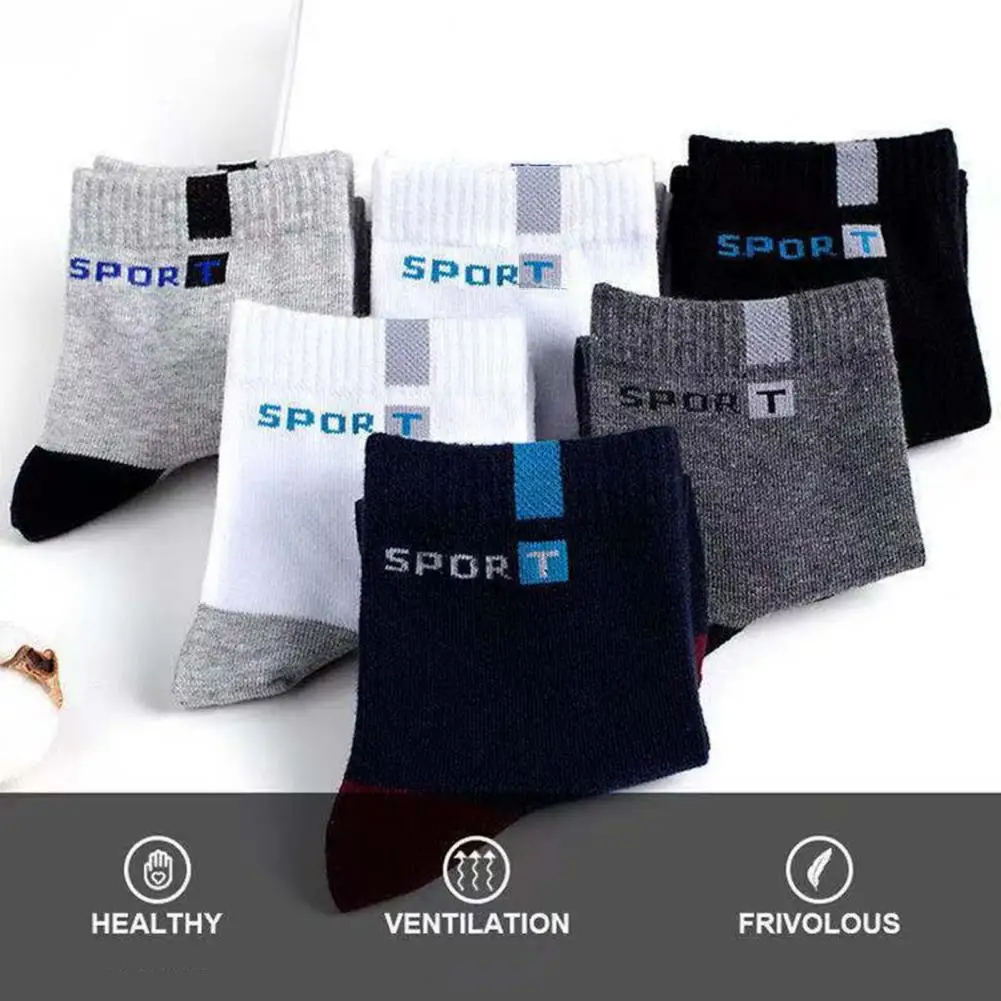 5 Pairs Sports Socks Letter Printed Mid-Tube Soft Socks Sports Wear Bouncy Summer Outdoor Running Casual Socks Men Accessories