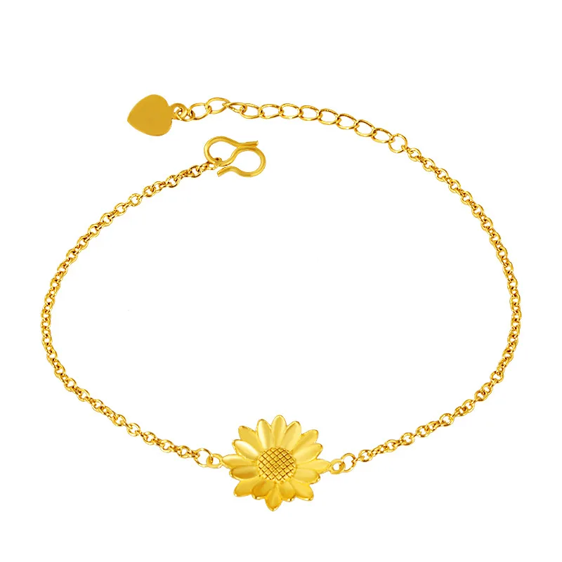 Fashion 24k Yellow Gold Plated Sunflower Bracelet for Women Wedding Engagement Statement Bracelets Gold Bangles Jewelry Gifts