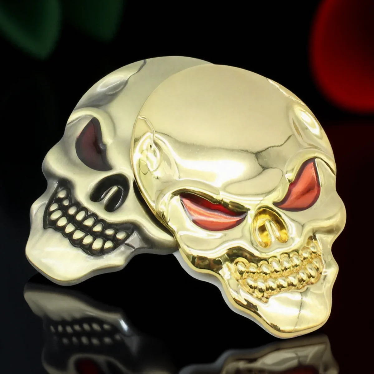 

3D Metal Body Sticker Zinc Alloy Car Decoration Adhesive Skeleton Skull Bone Shape with Chrome Bone Red Eyes Decals