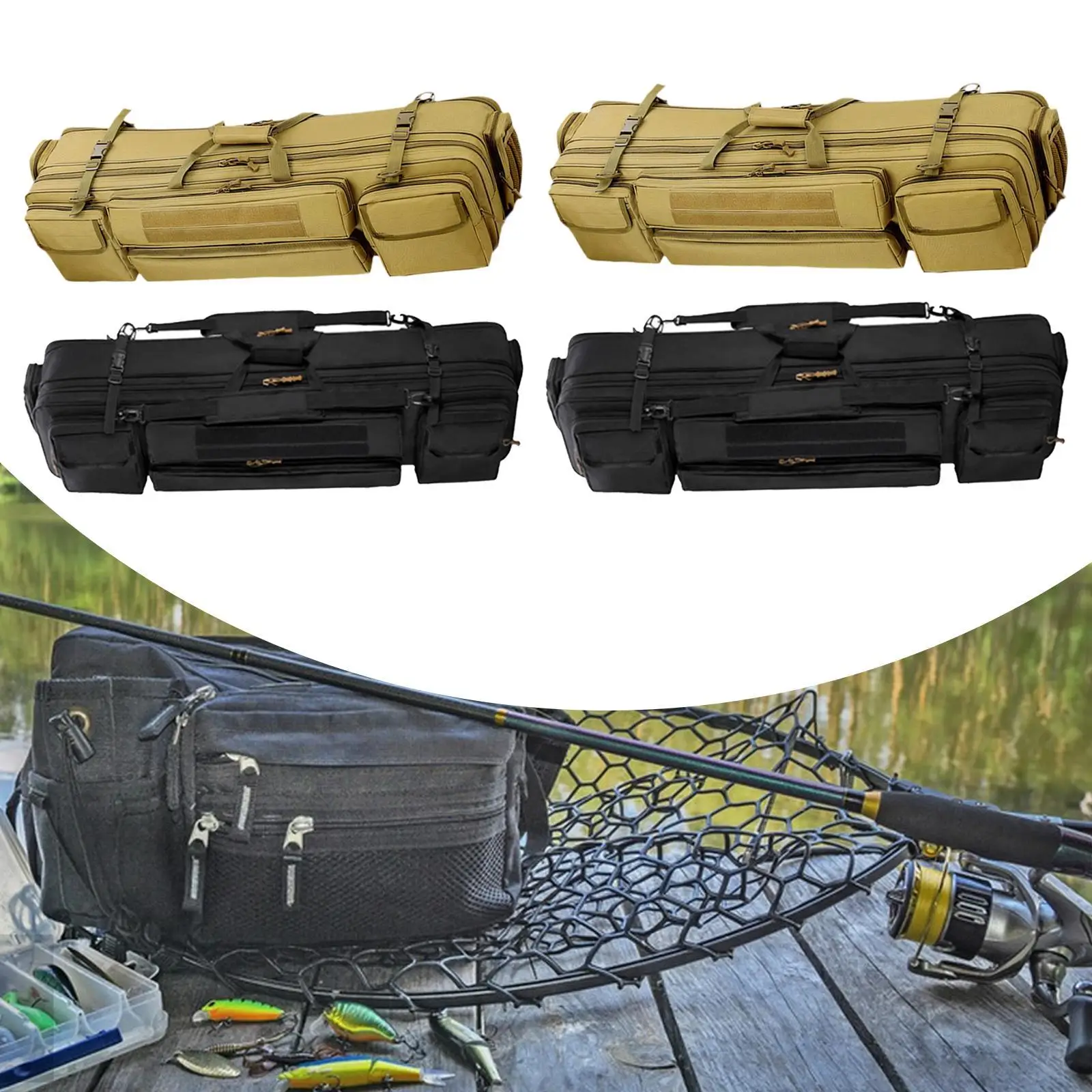 

Fishing Pole Bag Fishing Gear Bag with Backpack Strap Large Fishing Rod Case