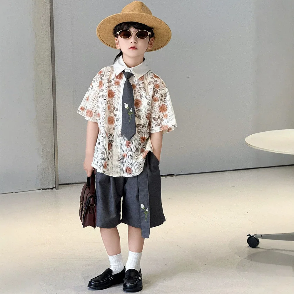 Boys Summer Suit 2026 New Children's Two-piece Set Foreign Style Fashionable Shorts Shirt