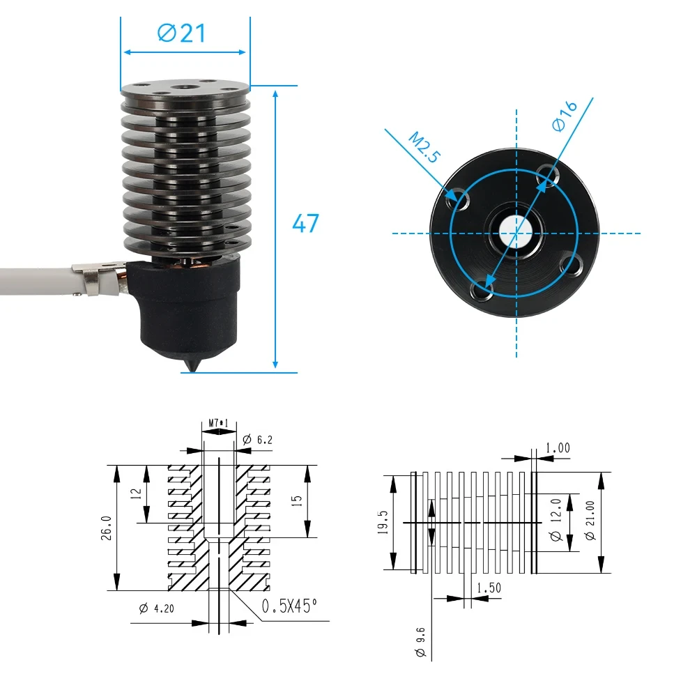 Volcano Hotend Kit 24V 50W 60W E3D V6 For Voron 2.4 3D Printer Ceramic Heating Core Print Head For Voron Prusa MK3S Ender 3 CR10