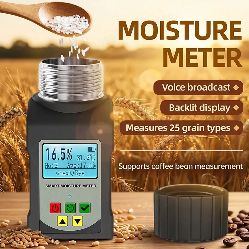 25 Kinds Grain Moisture Analyzer Large Backlit LCD Screen Humidity Tester for Soybean Cocoa Bean Farm Grain Measuring Equipment