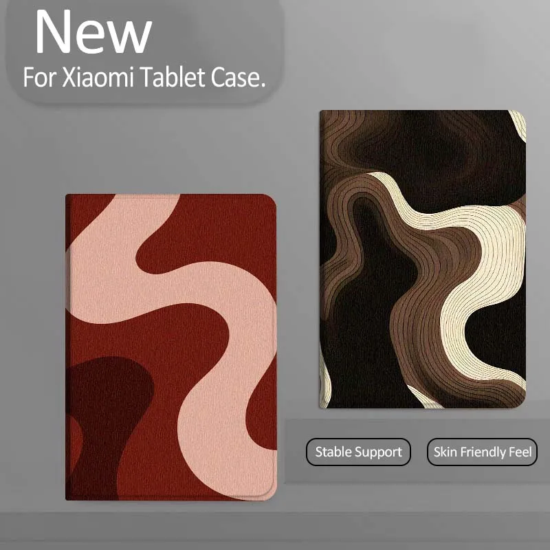 

Brown Wavy Curved Lines Gift Tablet Case For Xiaomi Redmi Mini Pad SE K 2 4 5 6 7 8 2023 2025 11 8.8 11.2 10.1 Pro