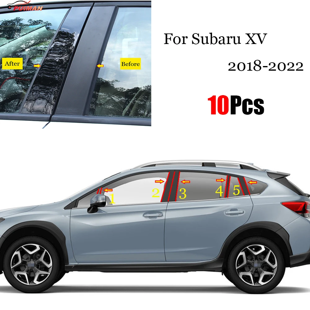 

10PCS Polished Pillar Posts Gloss Black Fit For Subaru XV 2018 - 2021 Window Trim Cover BC Column Sticker